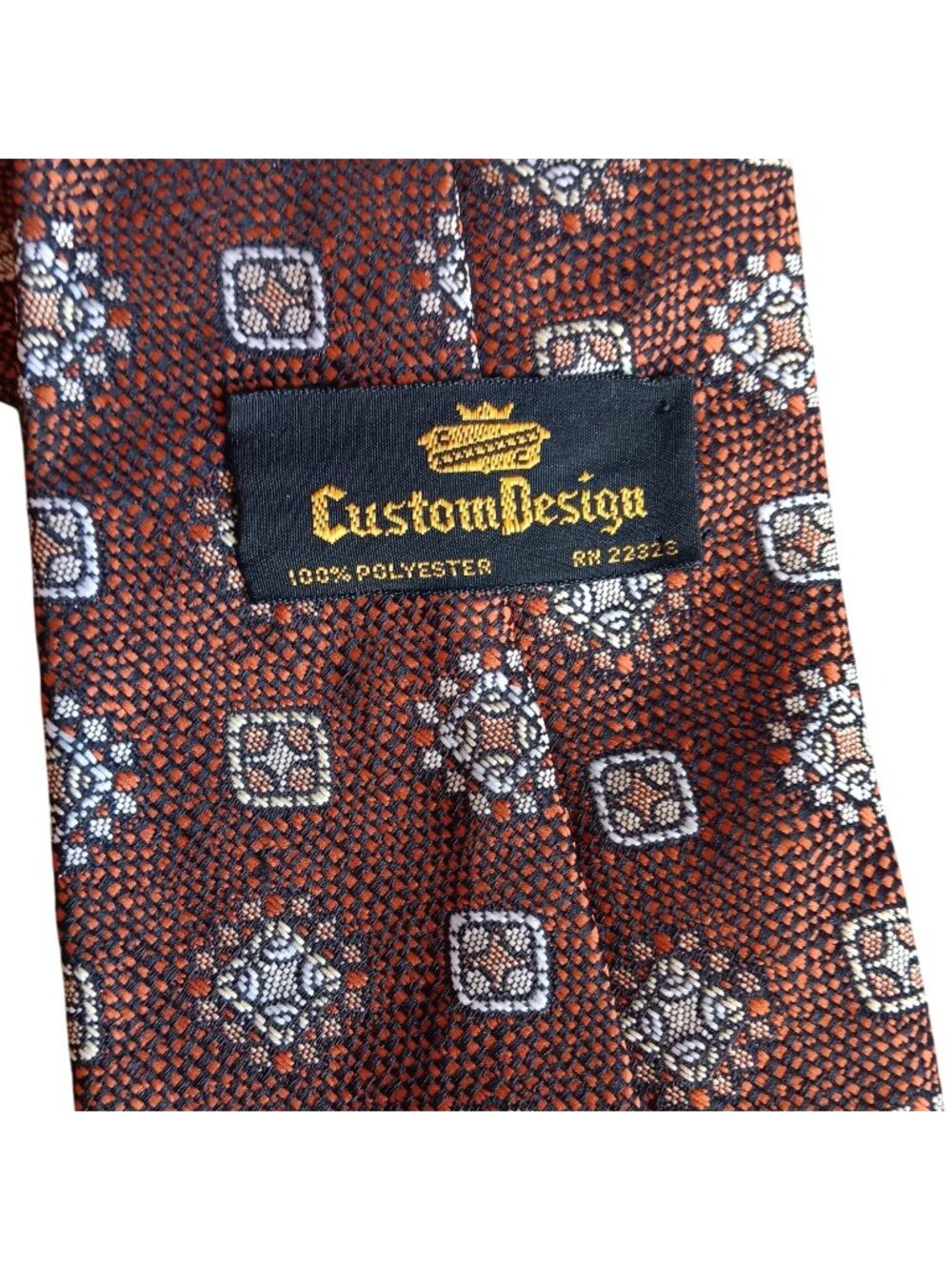 Vintage Necktie 1970s Geometric Pattern Tie Brown/Orange 100% Polyester 56" 4"